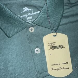 NEW Tommy Bahama S/S Polo Shirt Oil Blue Green Cotton Poly Blend MEDIUM $99.50